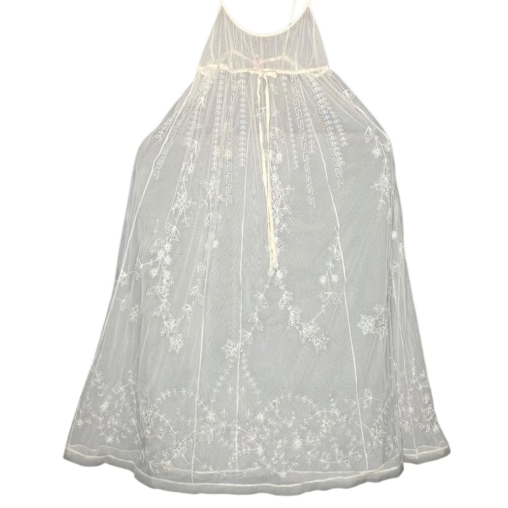 Victoria's Secret Nightgown Womens S Beige Sheer Lace Embroidered Long Coquette